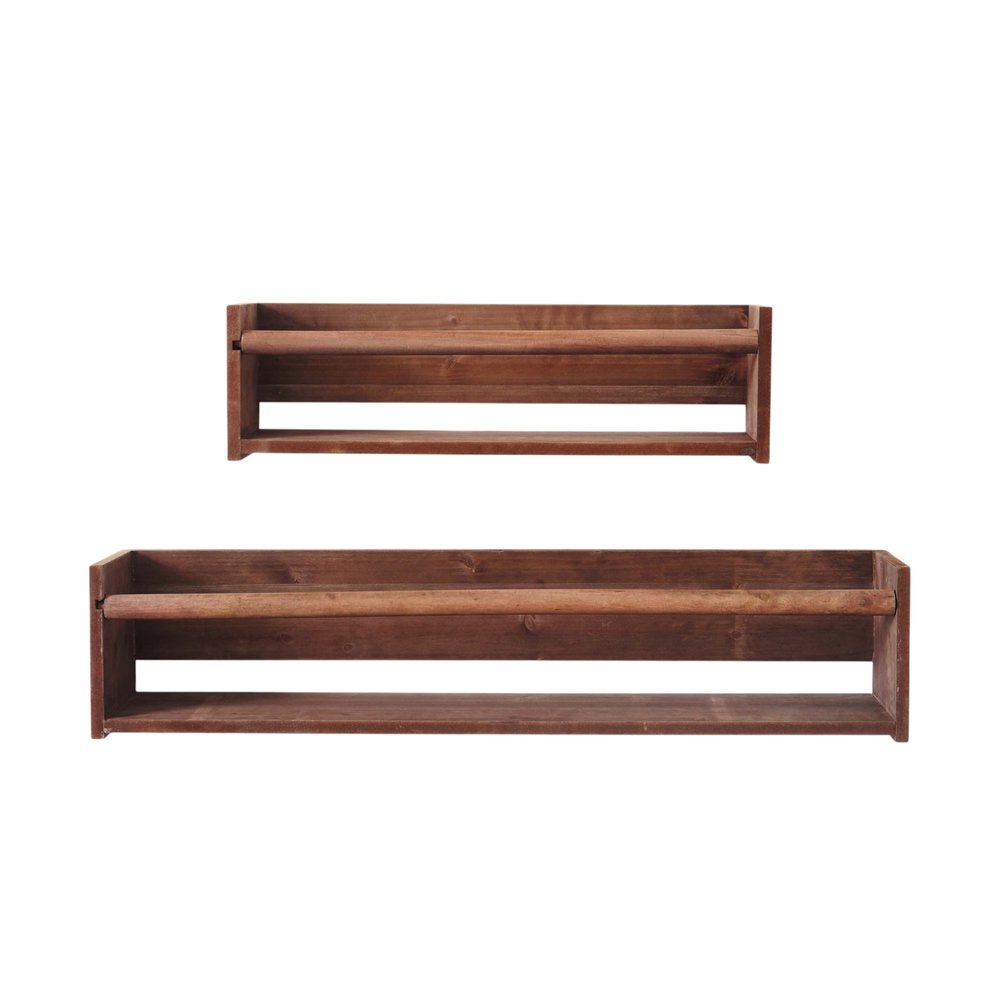 Juego de dos estantes flotantes de madera marrón para montar en la pared