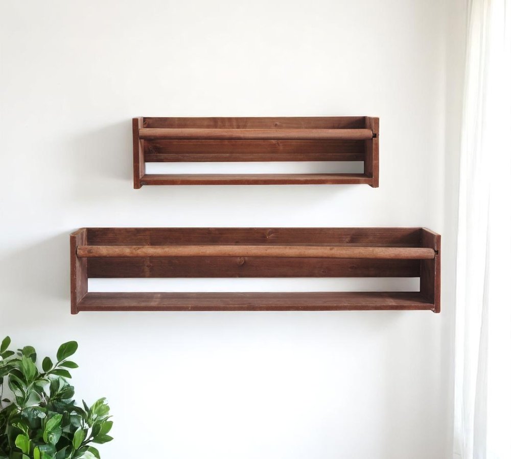 Juego de dos estantes flotantes de madera marrón para montar en la pared