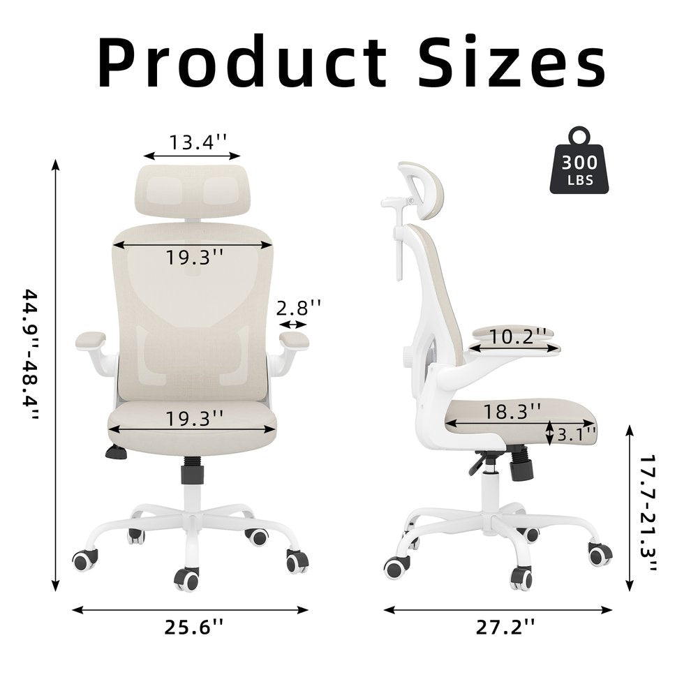 Beige White and Black Adjustable Height Swivel Rolling Office Chair
