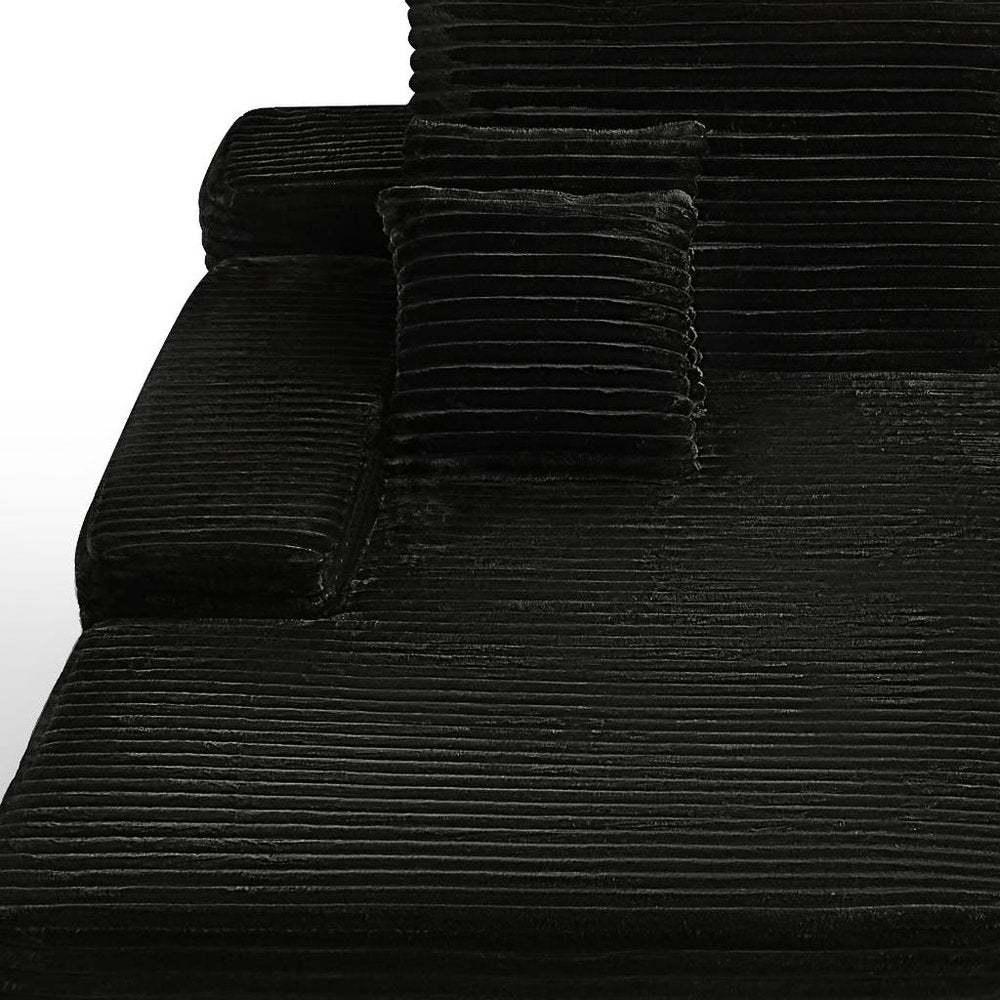 82" Black Corduroy Modular Sofa Chaise And Toss Pillows
