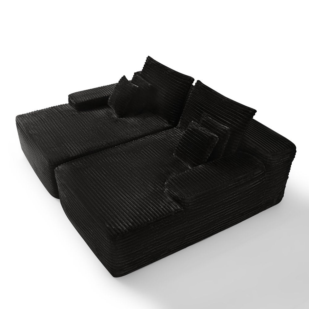 82" Black Corduroy Modular Sofa Chaise And Toss Pillows
