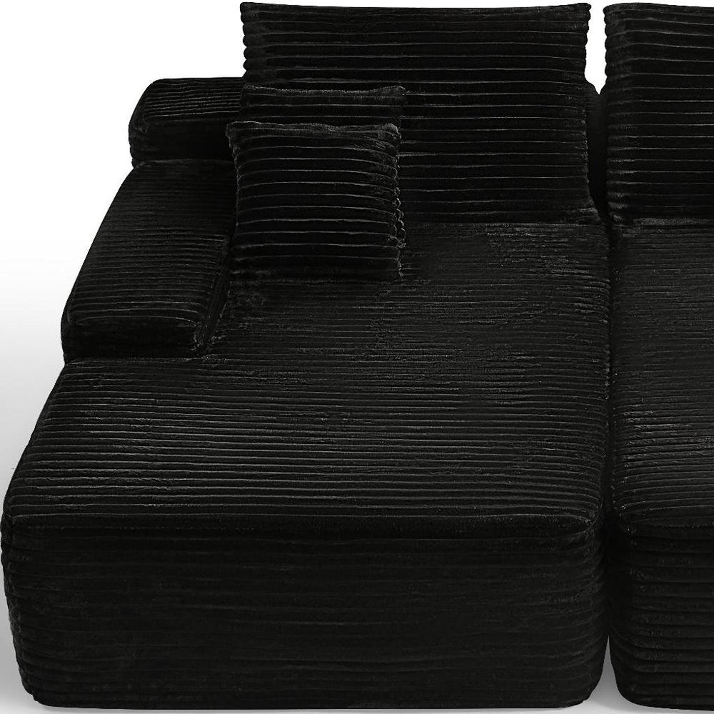 82" Black Corduroy Modular Sofa Chaise And Toss Pillows