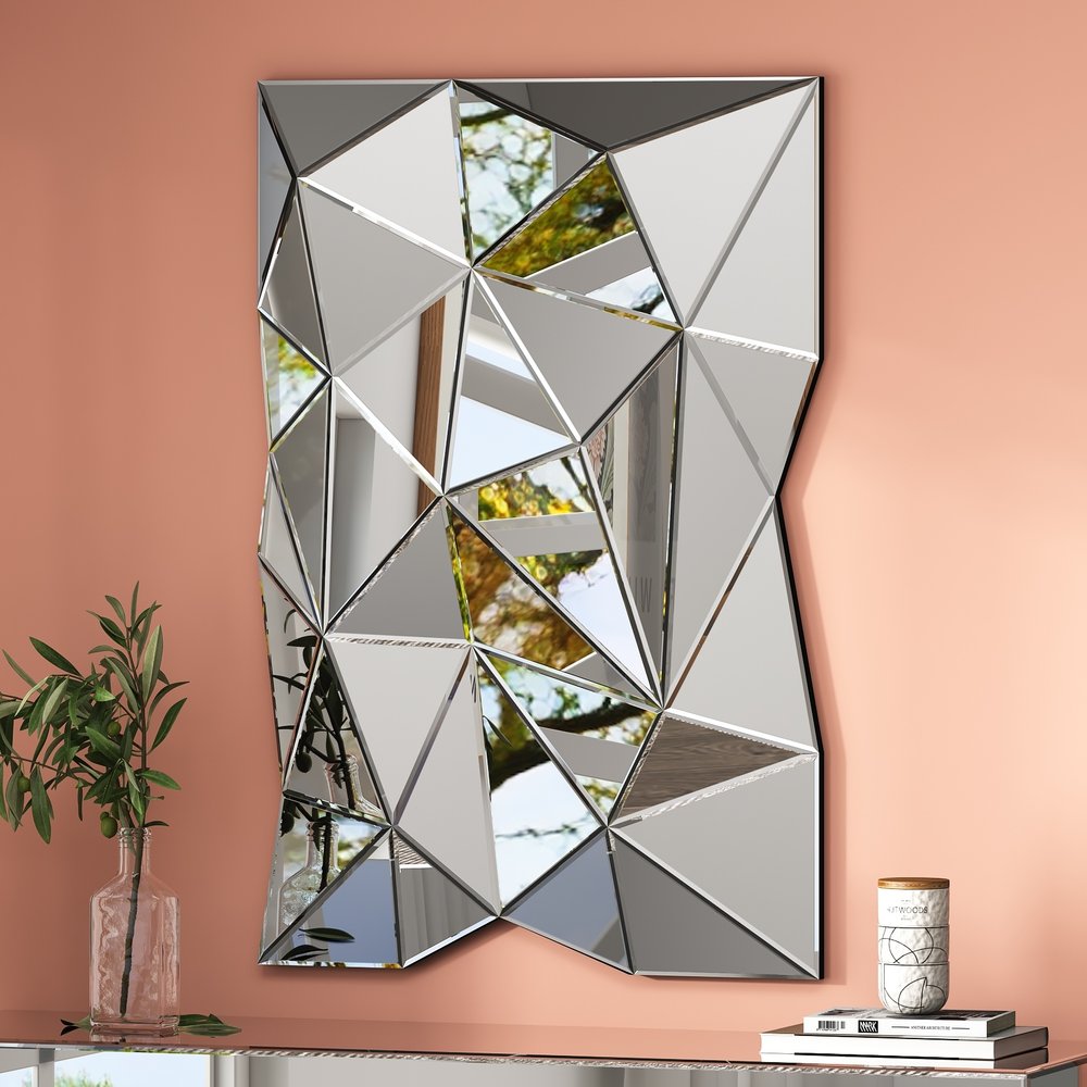 40" Abstract Geometric Faceted Frameless Accent Mirror