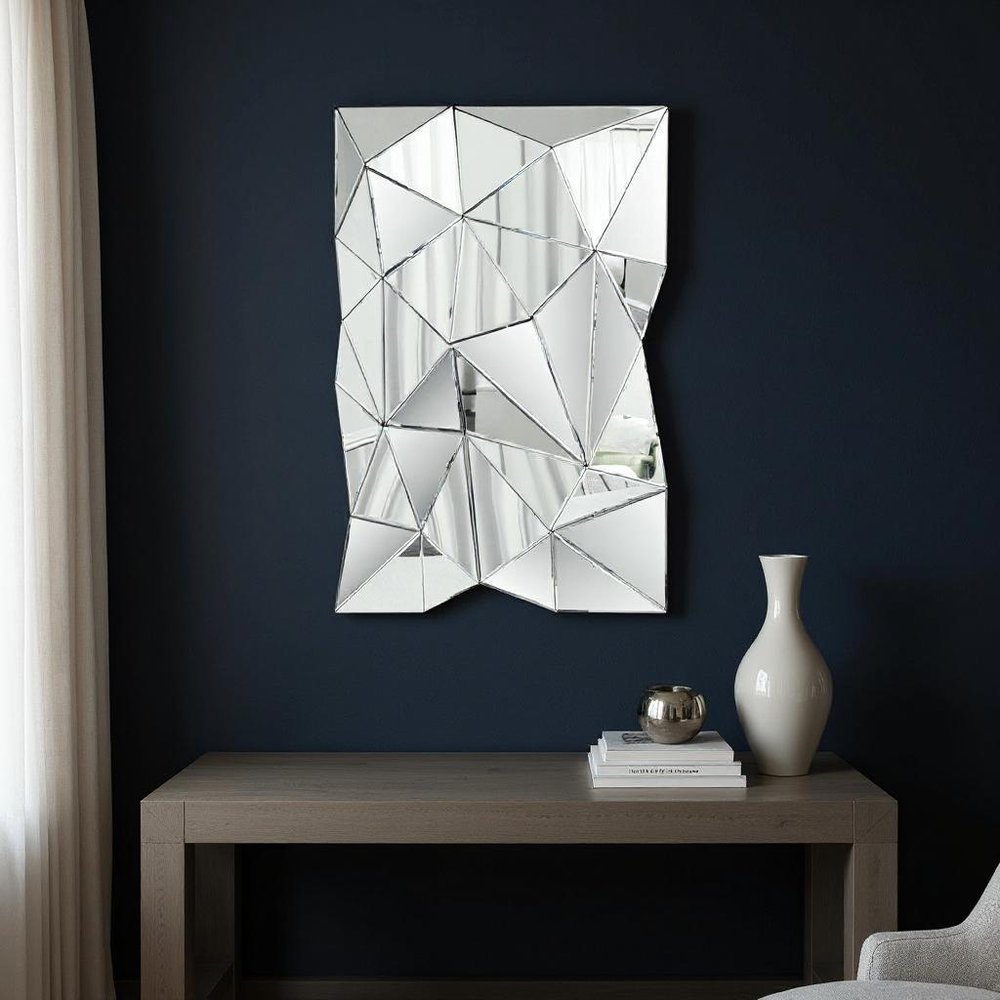 40" Abstract Geometric Faceted Frameless Accent Mirror