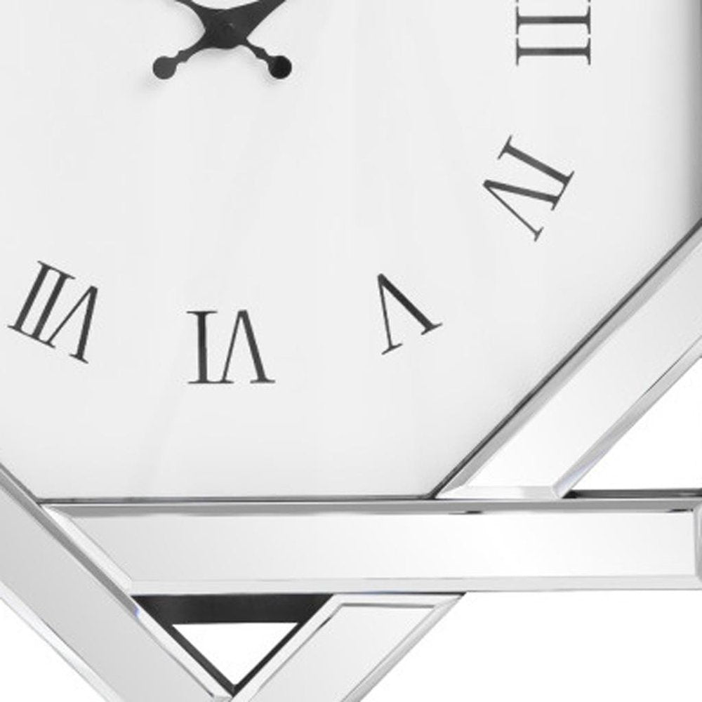 26" Silver Mirrored Glass Silent Analog Geometric Wall Clock