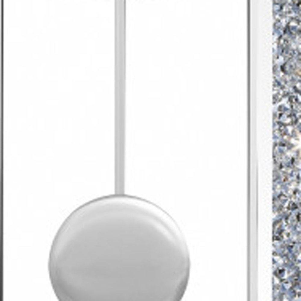 15" Silver Faux Crystal And Mirrored Glass Silent Analog Oval Wall Clock