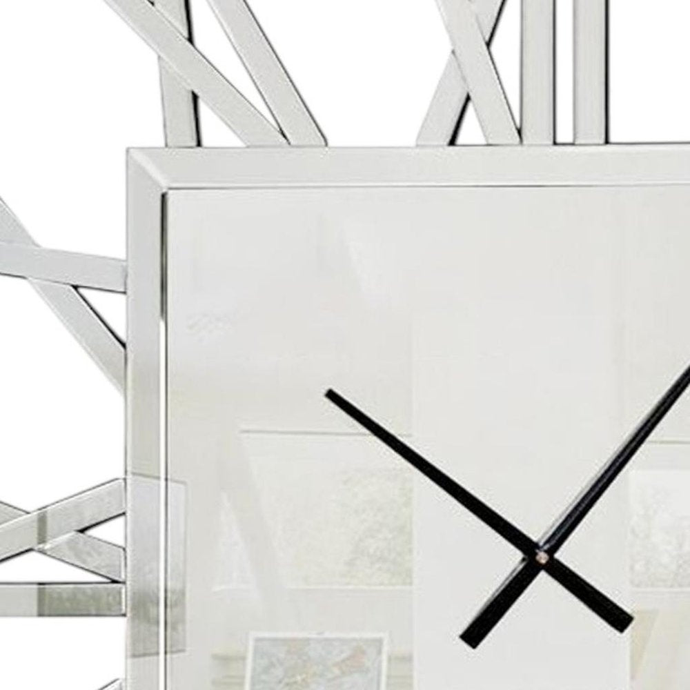 27" Silver Mirrored Glass Silent Analog Square Wall Clock