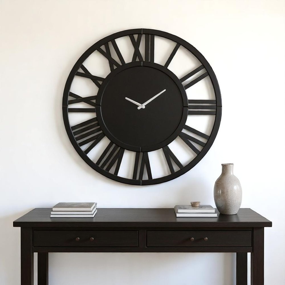 43" Black Mirrored Acrylic Silent Analog Circle Wall Clock