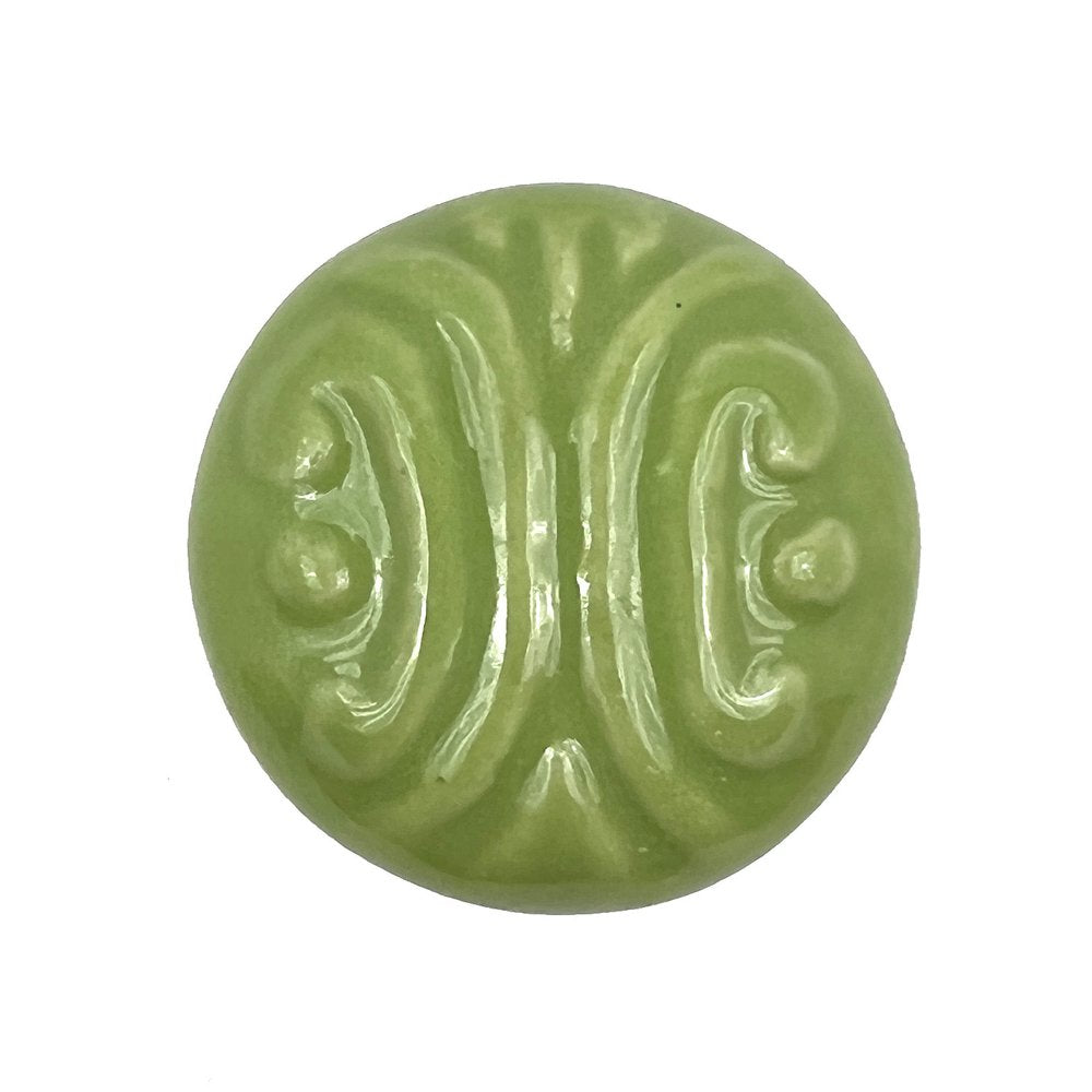 Set of Six Green Embossed Ceramic Drawer Pull Knobs