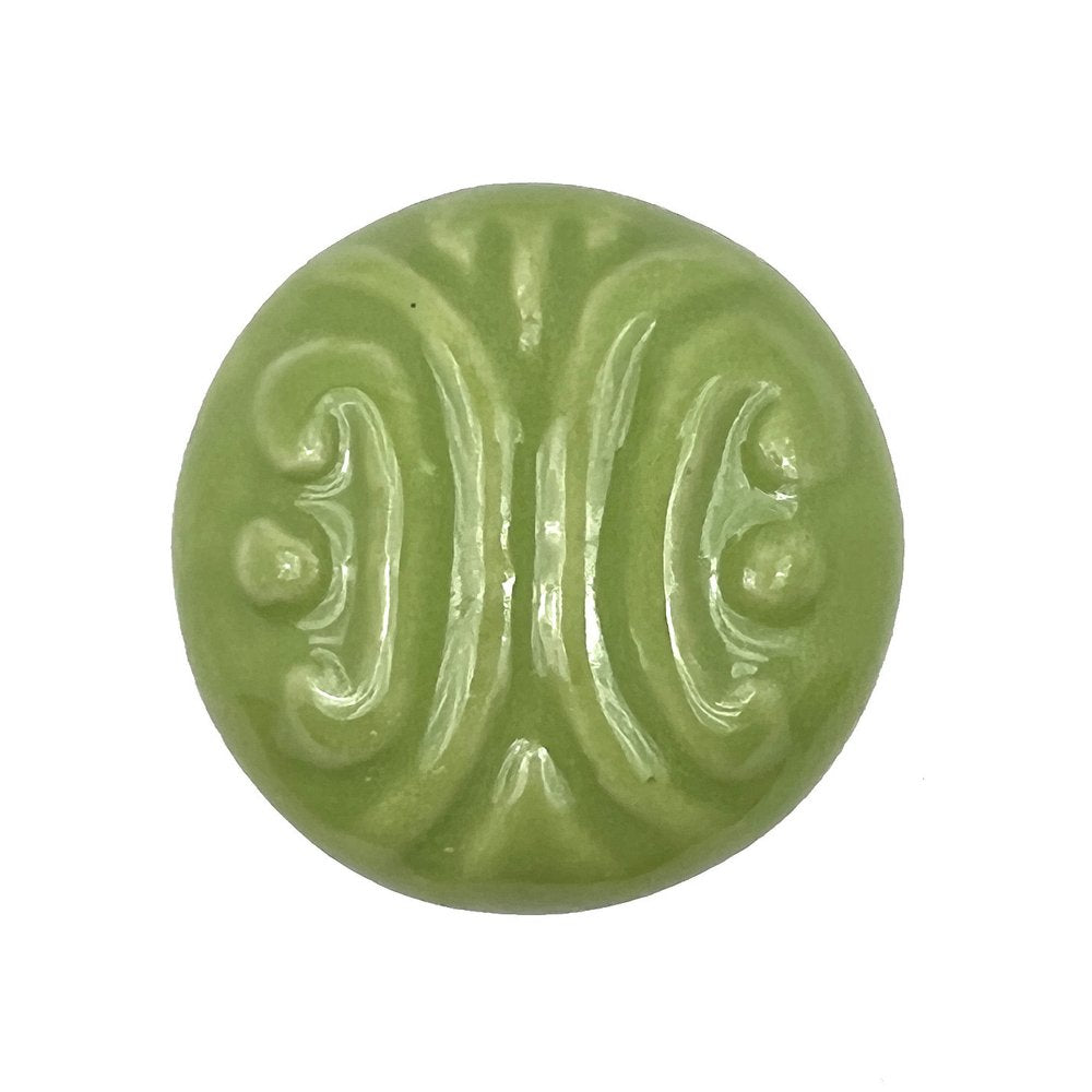 Set of Six Green Embossed Ceramic Drawer Pull Knobs