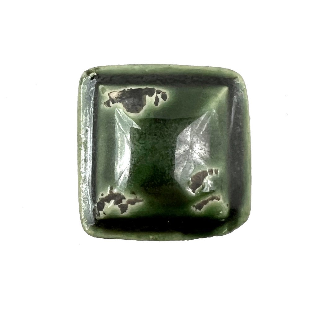Set of Six Distressed Green Ceramic Square Drawer Pull Knobs