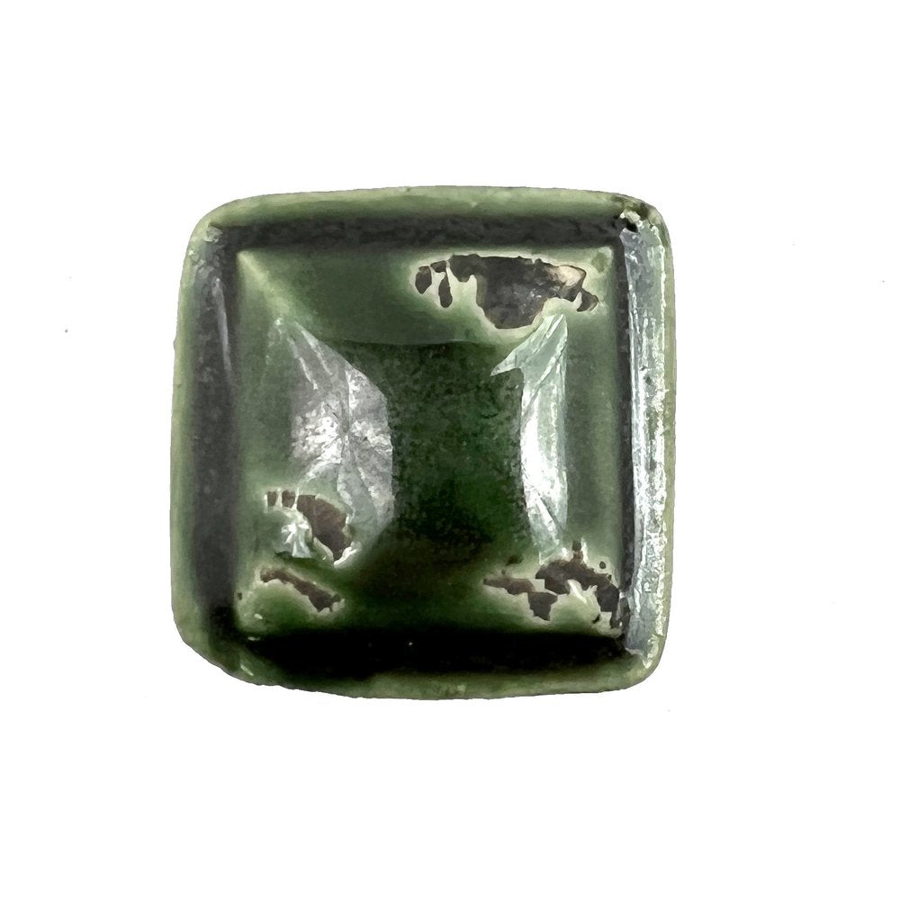 Set of Six Distressed Green Ceramic Square Drawer Pull Knobs