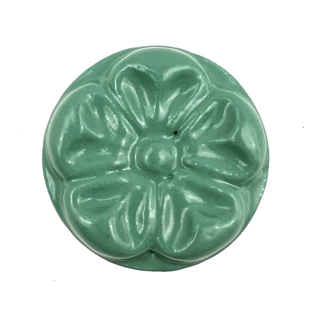 Set of Six Green Embossed Floral Ceramic Drawer Pull Knobs