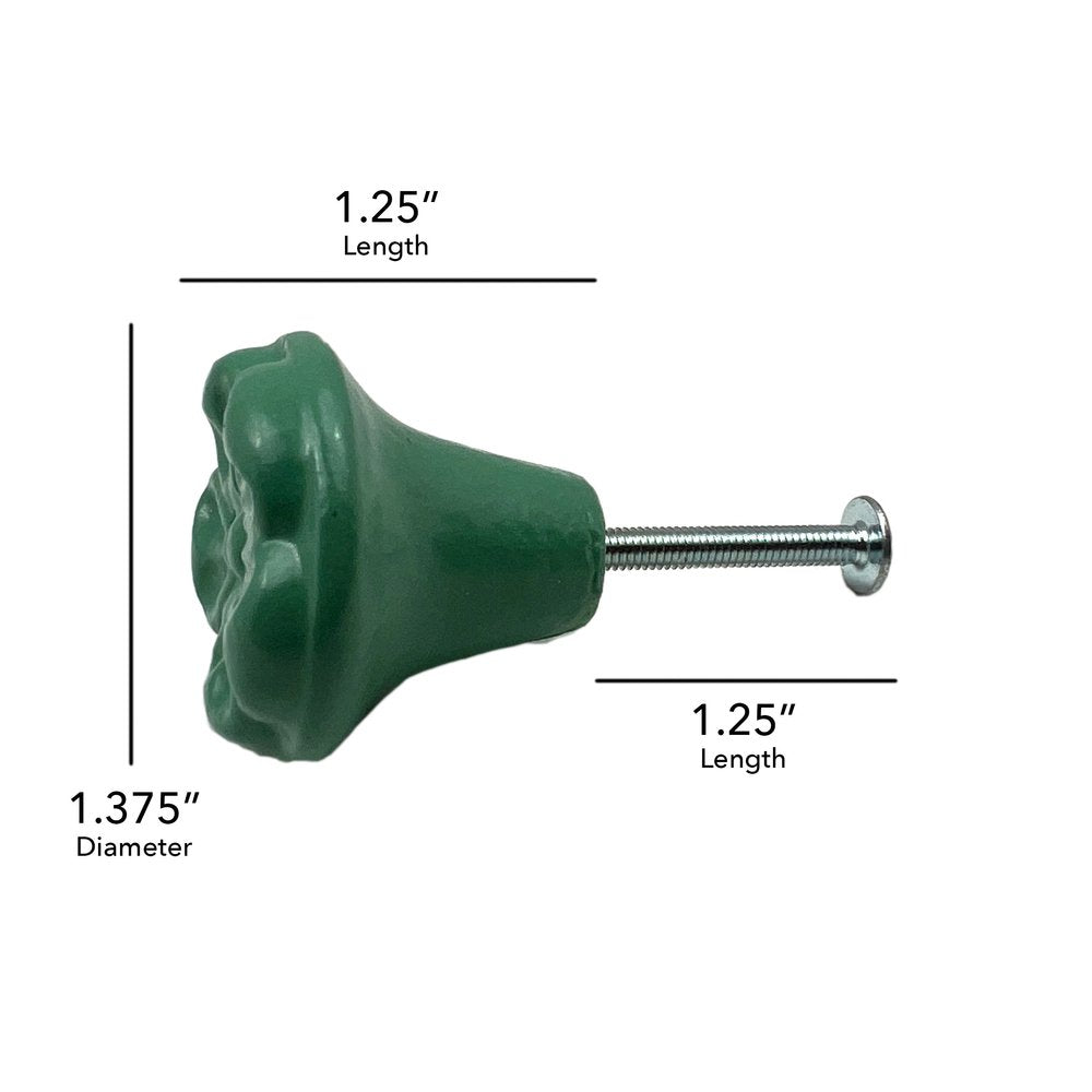 Set of Six Green Embossed Floral Ceramic Drawer Pull Knobs