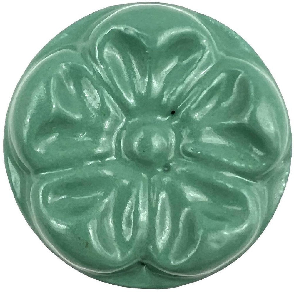 Set of Six Green Embossed Floral Ceramic Drawer Pull Knobs