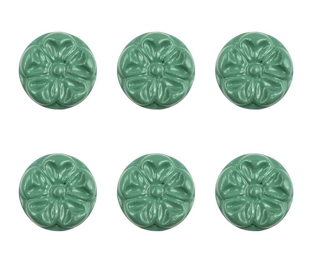 Set of Six Green Embossed Floral Ceramic Drawer Pull Knobs