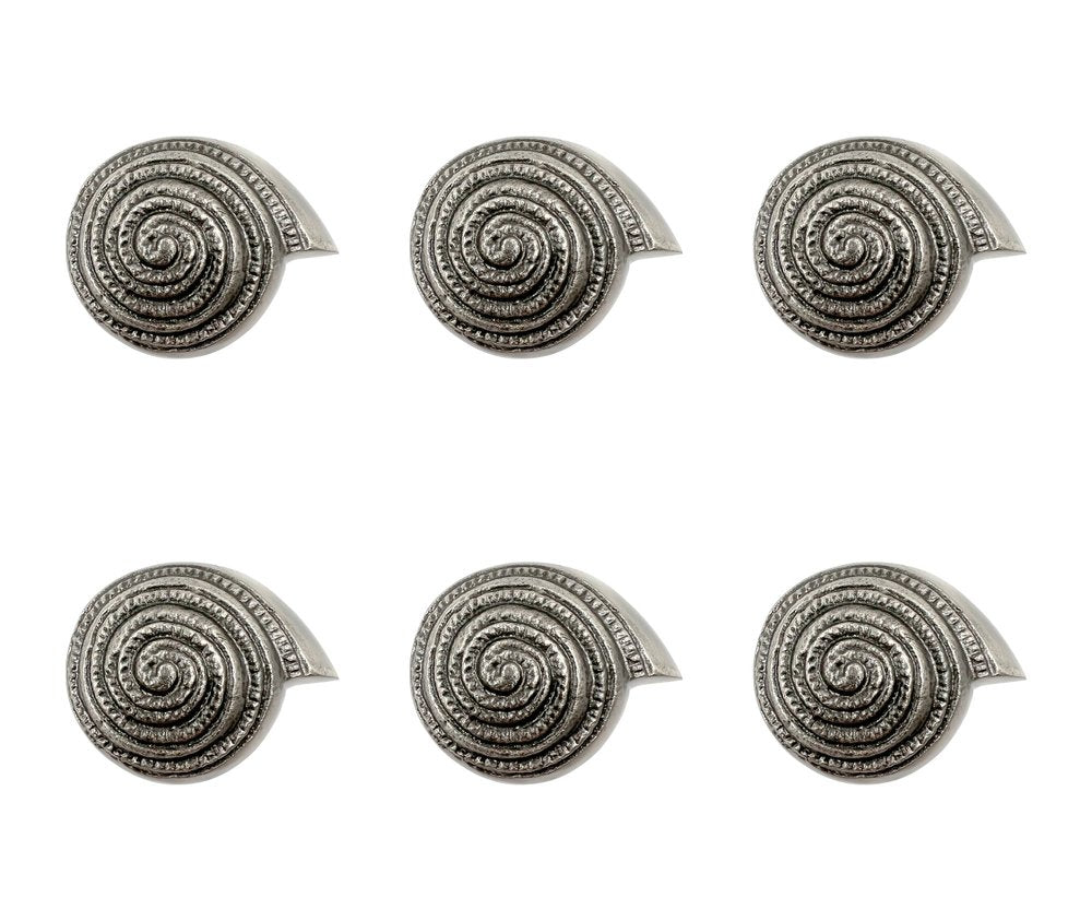 Set of Six Silver Seashell Cast Aluminum Drawer Pull Knobs