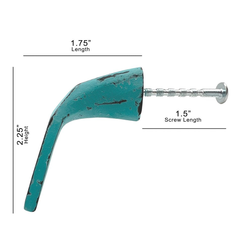 Set of Six Distressed Aqua Metal Drawer Pull Knobs