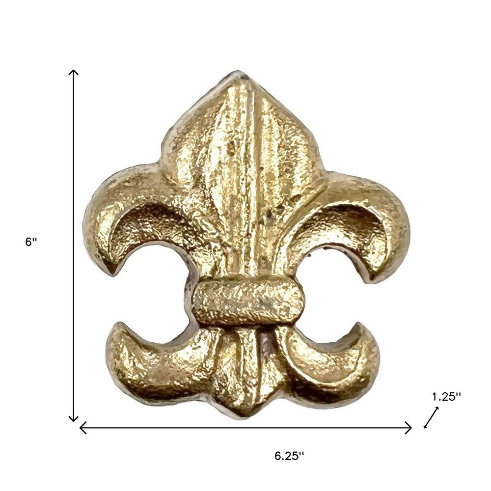 Set of Six Gold Cast Aluminum Fleur De Lis Drawer Pull Knobs