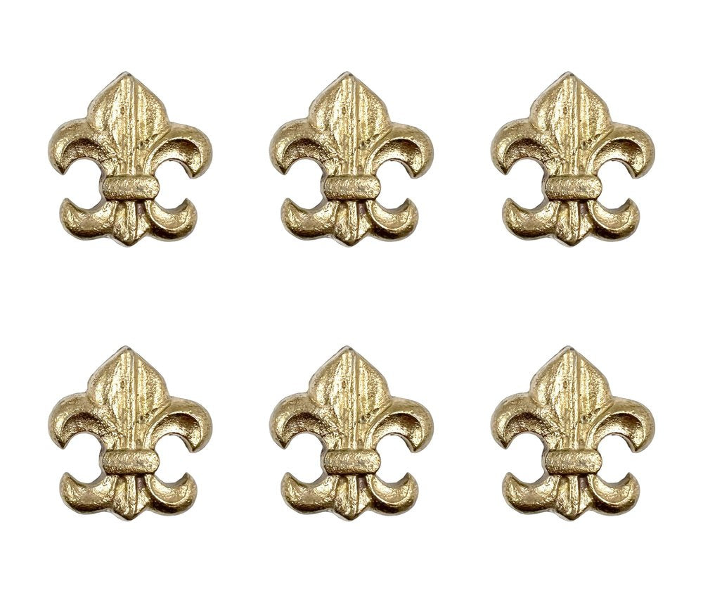 Set of Six Gold Cast Aluminum Fleur De Lis Drawer Pull Knobs
