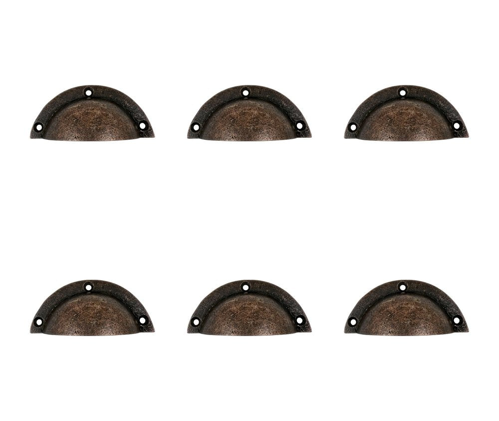 Set of Six Distressed Bronze Metal Cup Drawer Pull Knobs