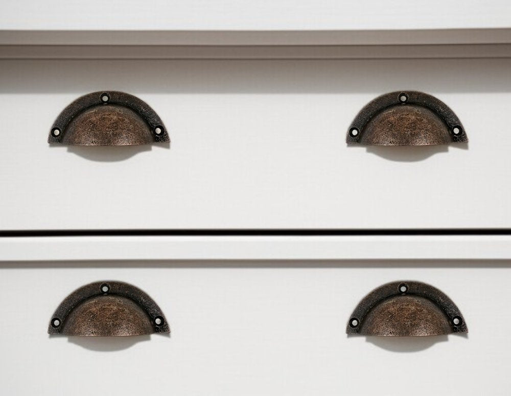 Set of Six Distressed Bronze Metal Cup Drawer Pull Knobs