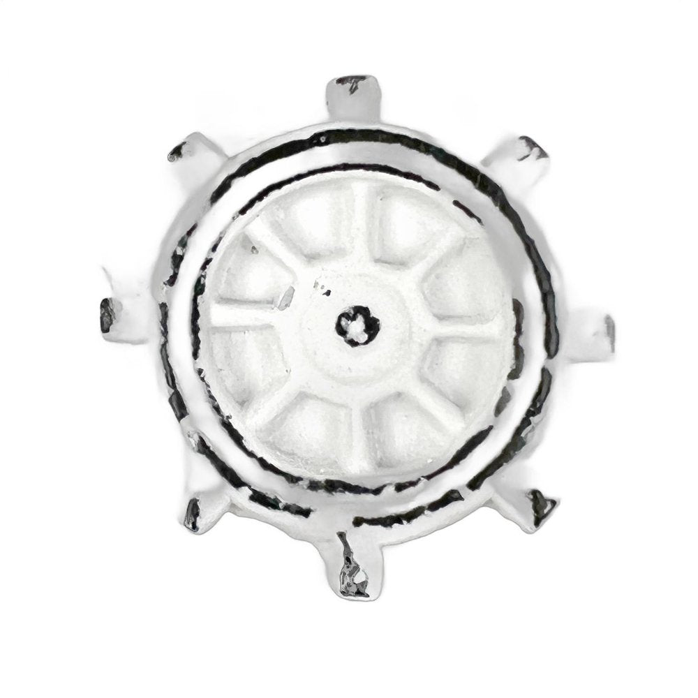 Set of Six Rustic White Iron Captains Wheel Drawer Pull Knobs