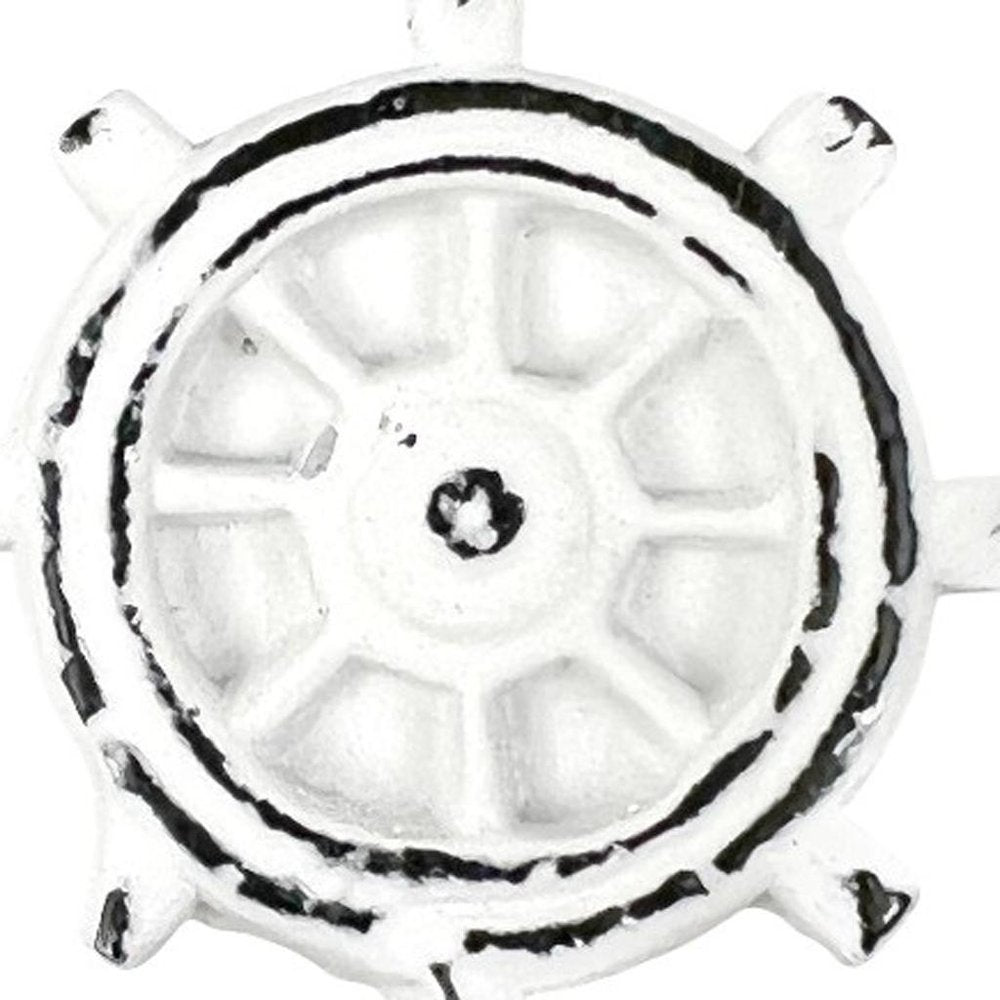 Set of Six Rustic White Iron Captains Wheel Drawer Pull Knobs