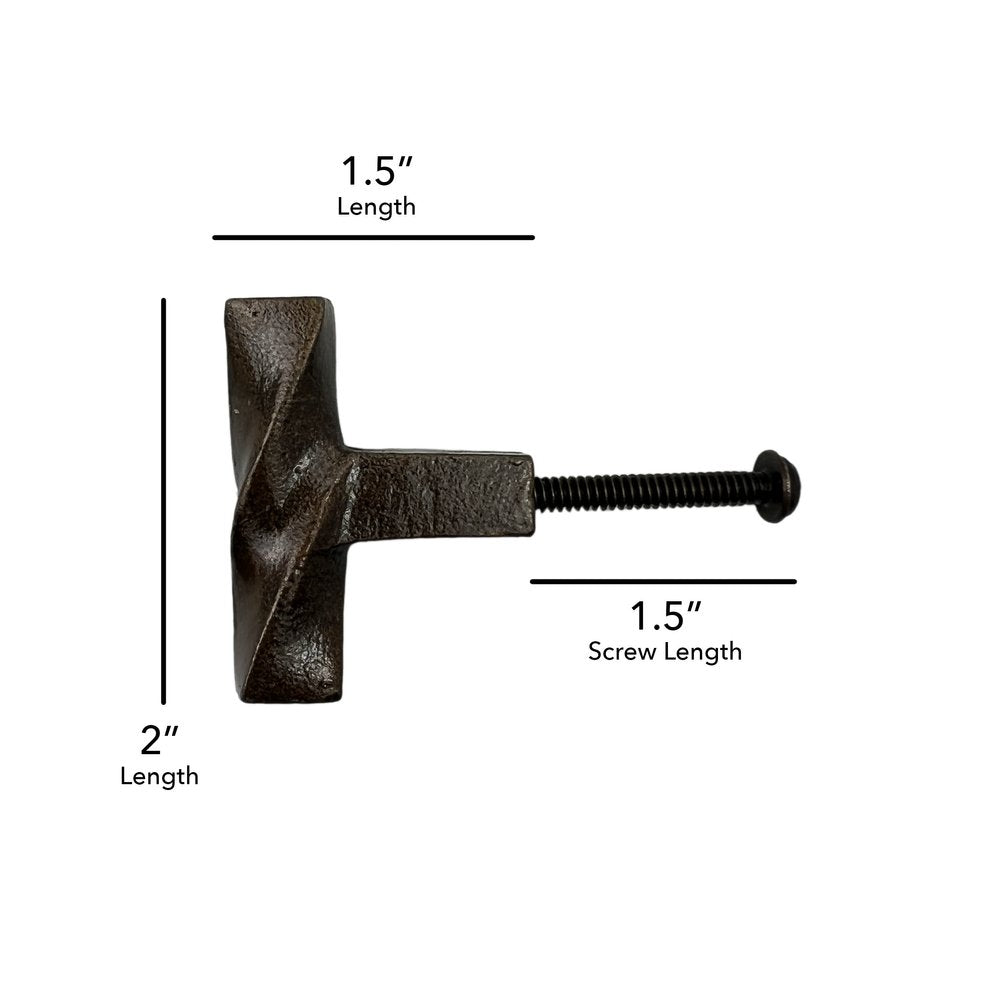 Set of Six Distressed Bronze Twisted Geometric Metal Drawer Pull Knobs