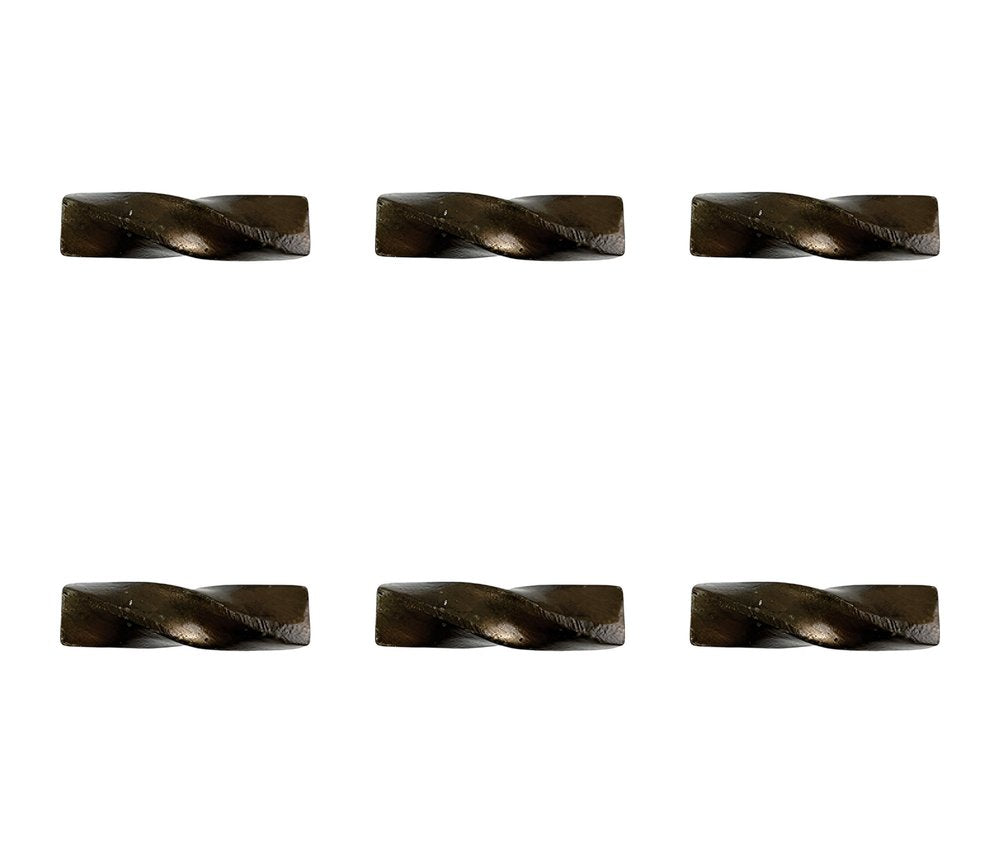 Set of Six Distressed Bronze Twisted Geometric Metal Drawer Pull Knobs
