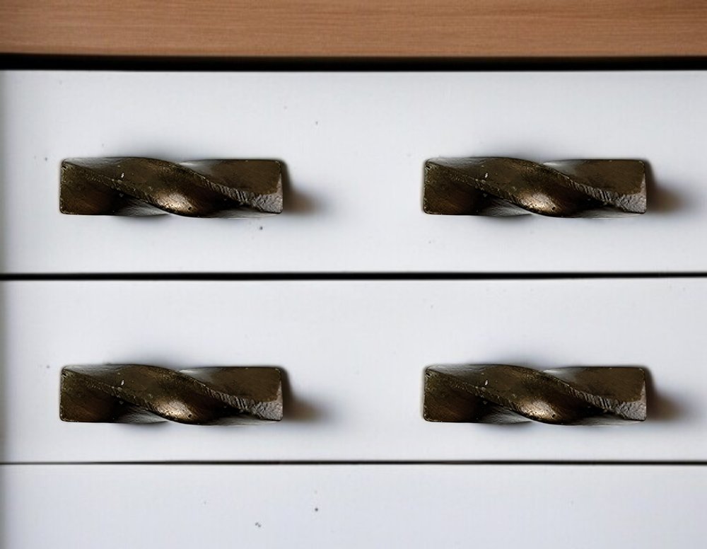 Set of Six Distressed Bronze Twisted Geometric Metal Drawer Pull Knobs