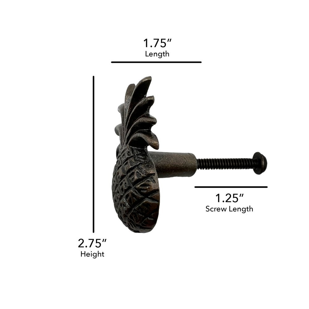 Set of Six Antiqued Bronze Metal Pineapple Drawer Pull Knobs