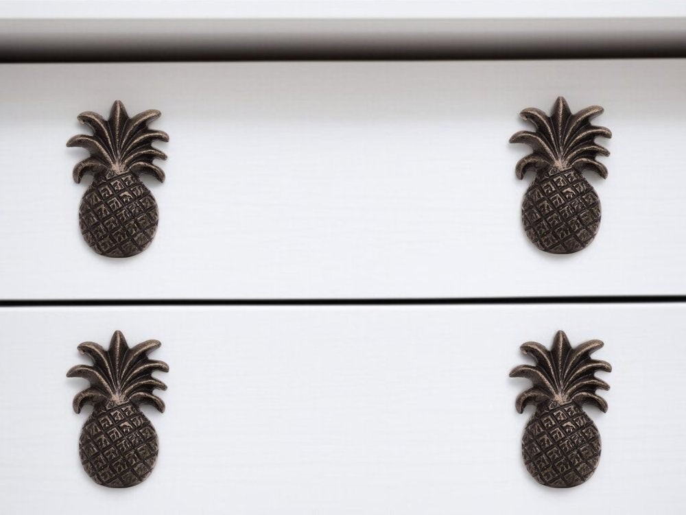 Set of Six Antiqued Bronze Metal Pineapple Drawer Pull Knobs