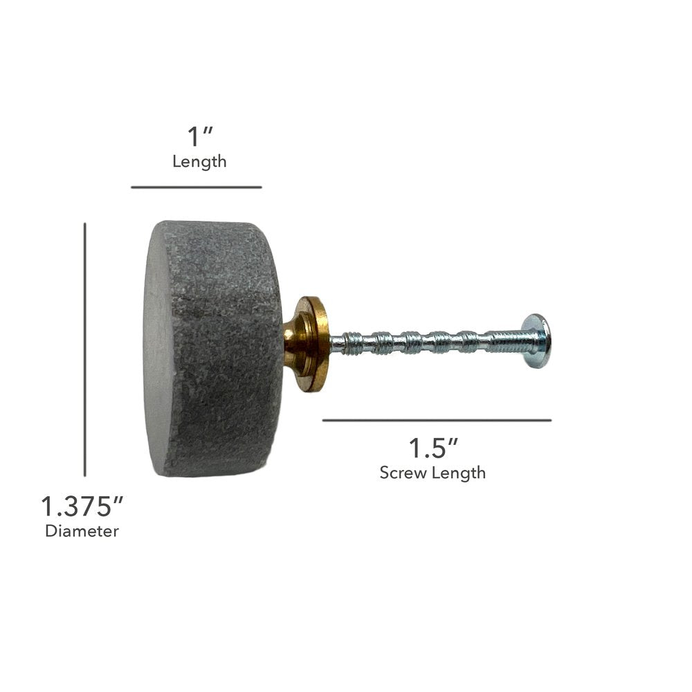 Set of Six Gray Stone Disc Shape Drawer Pull Knobs
