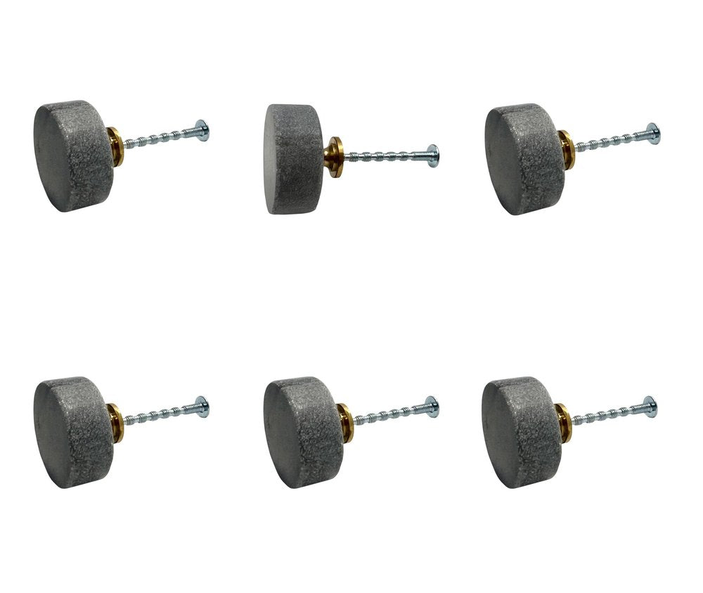 Set of Six Gray Stone Disc Shape Drawer Pull Knobs