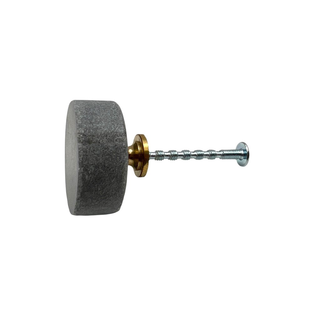 Set of Six Gray Stone Disc Shape Drawer Pull Knobs