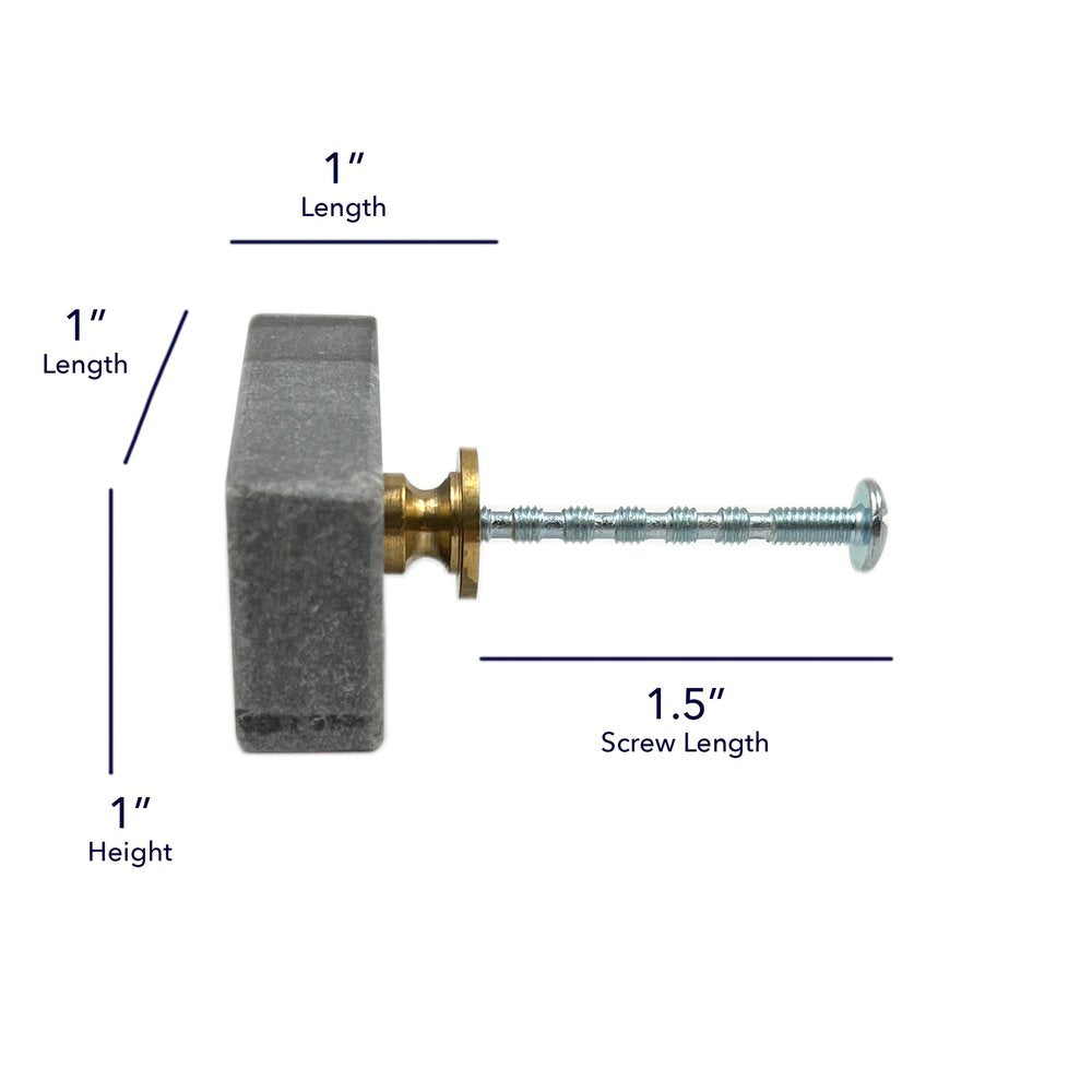 Set of Six Gray Stone Rectangular Drawer Pull Knobs