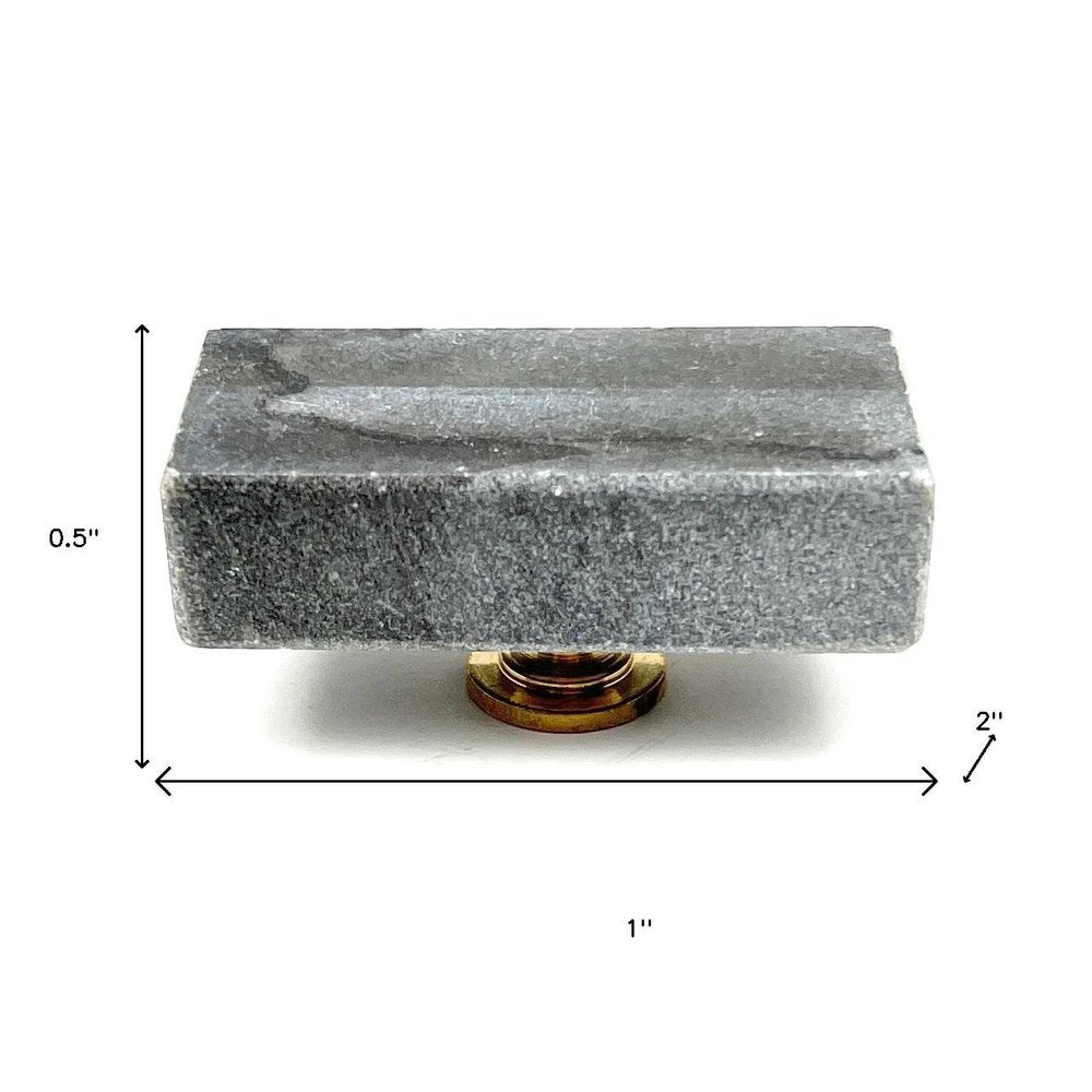 Set of Six Gray Stone Rectangular Drawer Pull Knobs