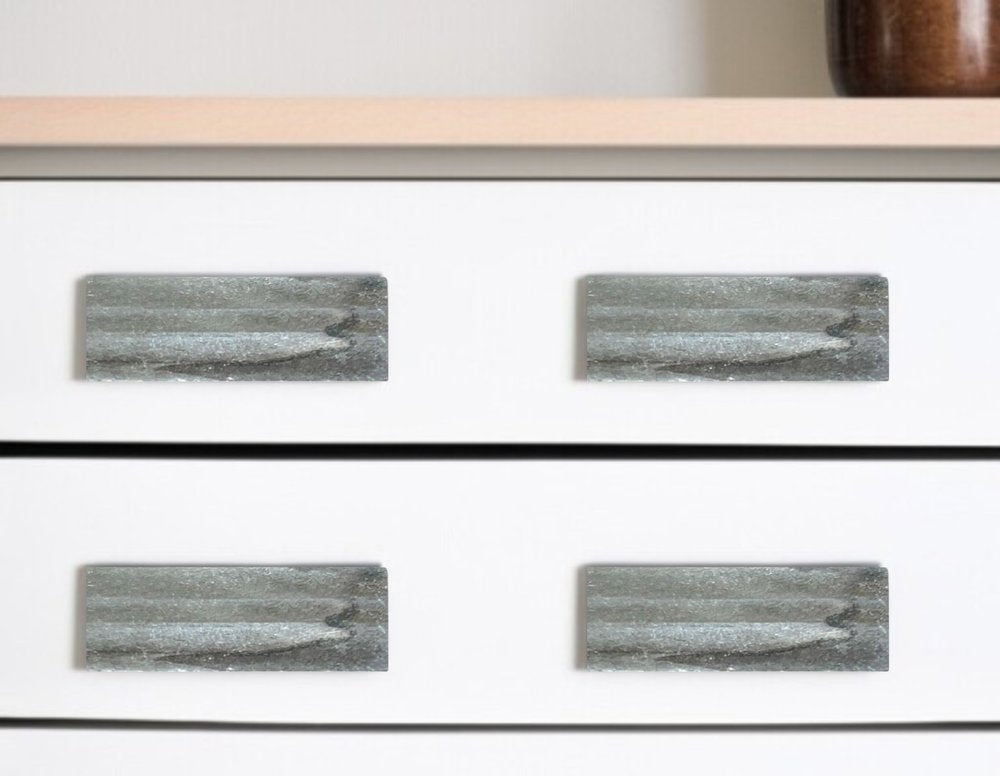 Set of Six Gray Stone Rectangular Drawer Pull Knobs