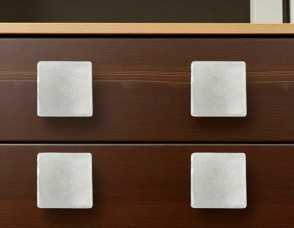 Set of Six White Stone Square Drawer Pull Knobs