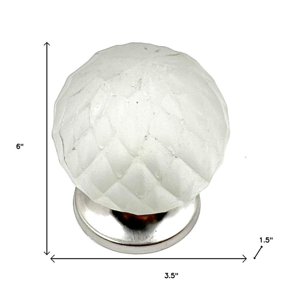 Set of Six White Frosted Glass Faceted Globe Drawer Pull Knobs