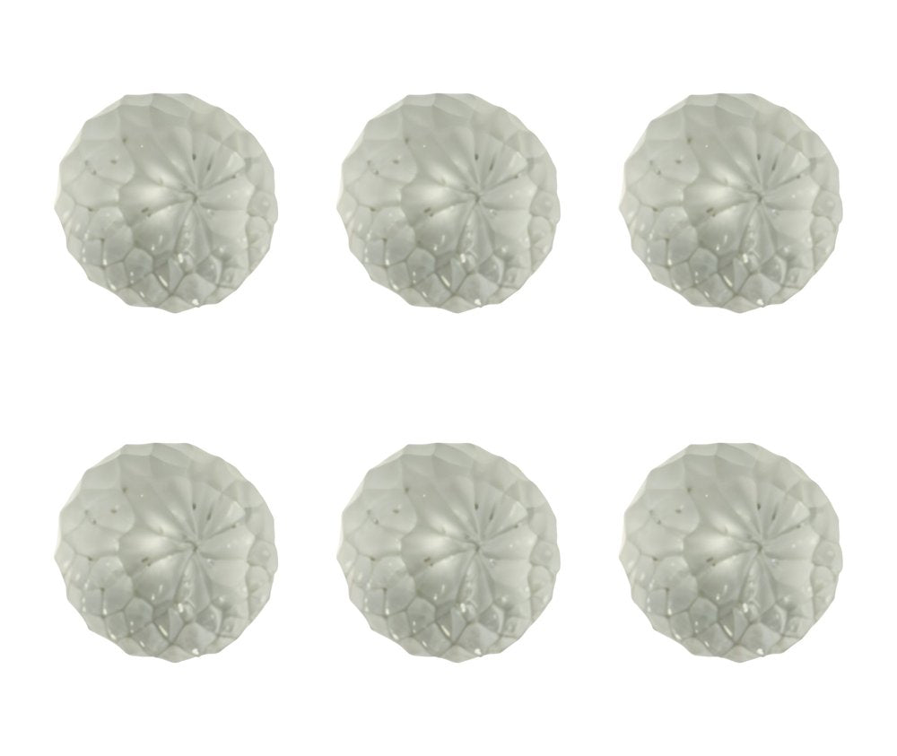 Set of Six White Frosted Glass Faceted Globe Drawer Pull Knobs