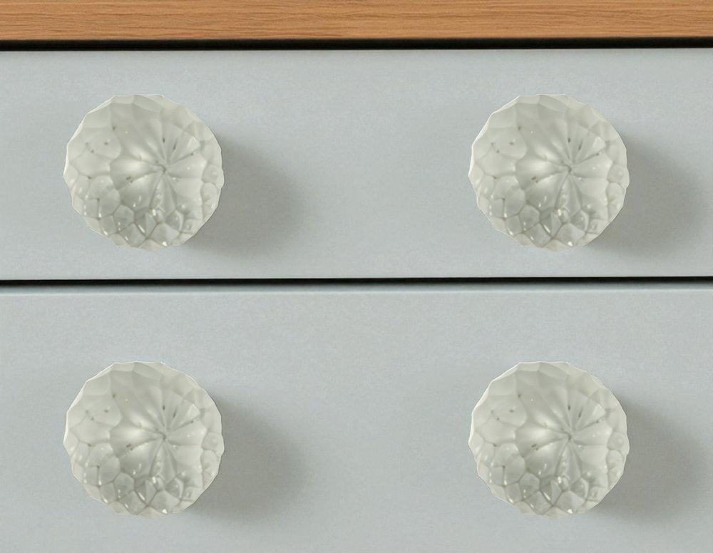 Set of Six White Frosted Glass Faceted Globe Drawer Pull Knobs