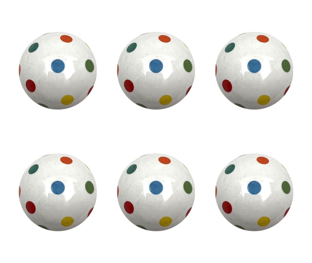 Set of Six Off White Blue Red And Green Polka Dots Ceramic Drawer Pull Knobs