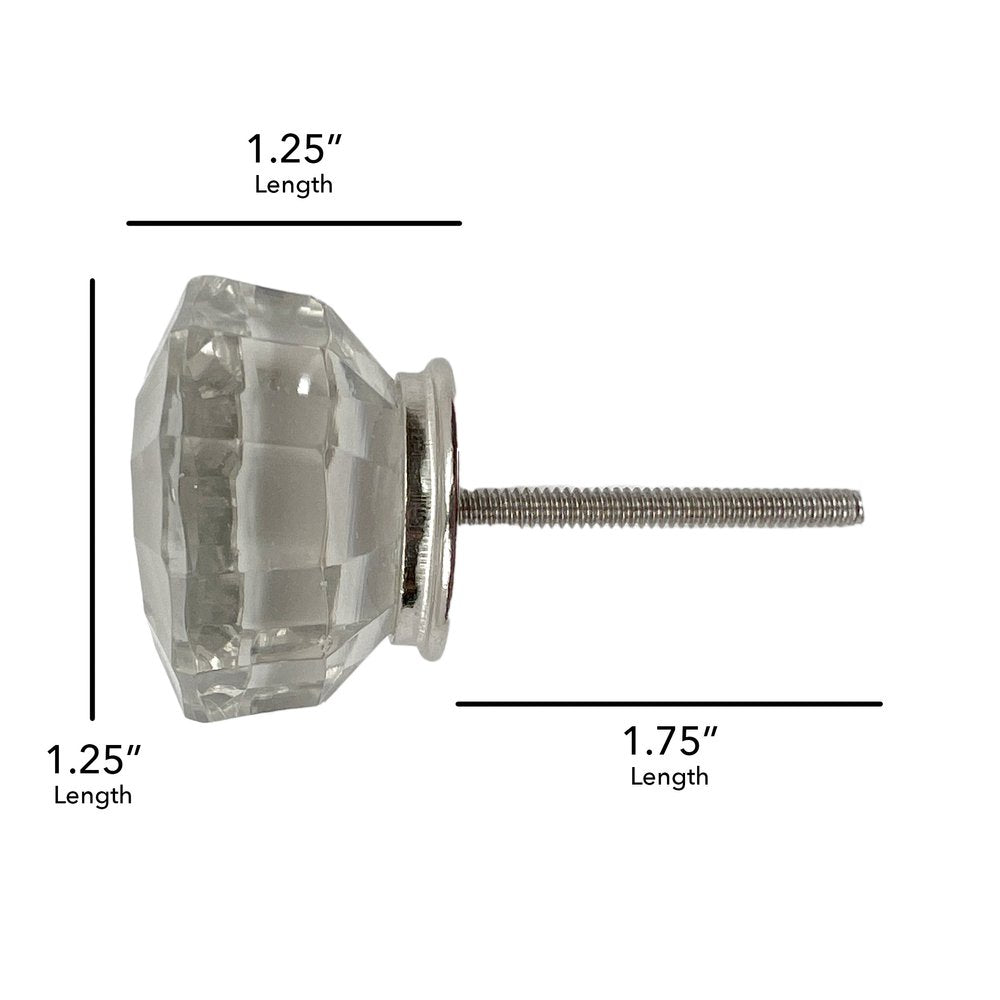 Set of Six Clear Faceted Glass Drawer Pull Knobs