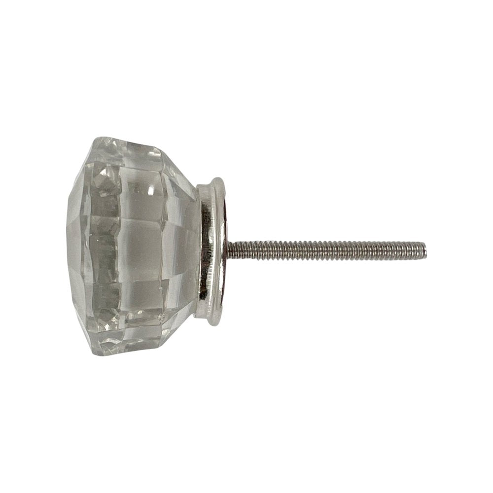 Set of Six Clear Faceted Glass Drawer Pull Knobs