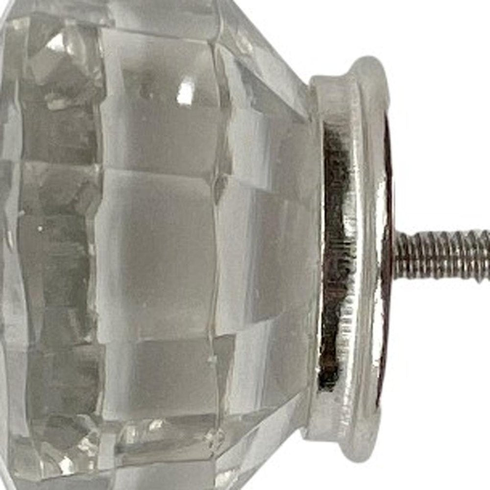 Set of Six Clear Faceted Glass Drawer Pull Knobs