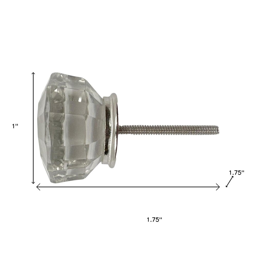 Set of Six Clear Faceted Glass Drawer Pull Knobs