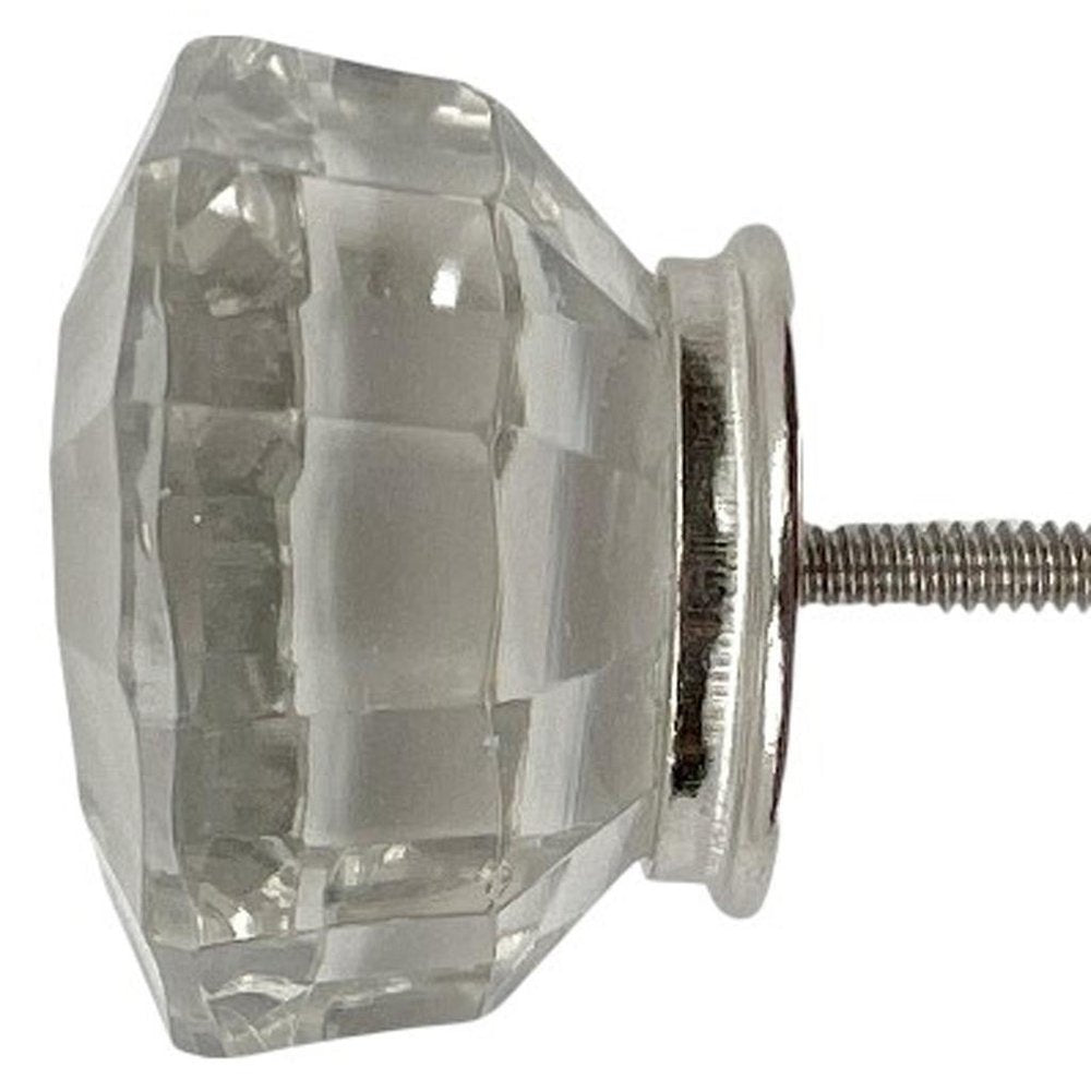 Set of Six Clear Faceted Glass Drawer Pull Knobs