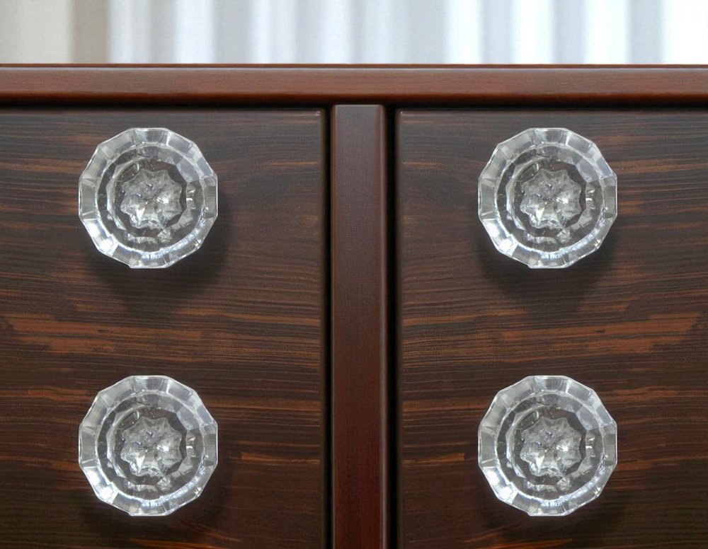 Set of Six Clear Faceted Glass Drawer Pull Knobs
